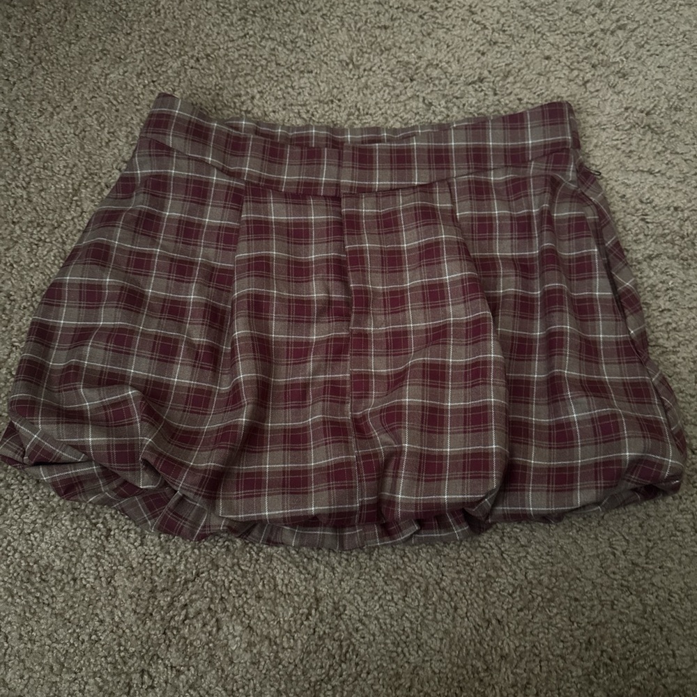 Plaid Mini Skirt in Red and Gray